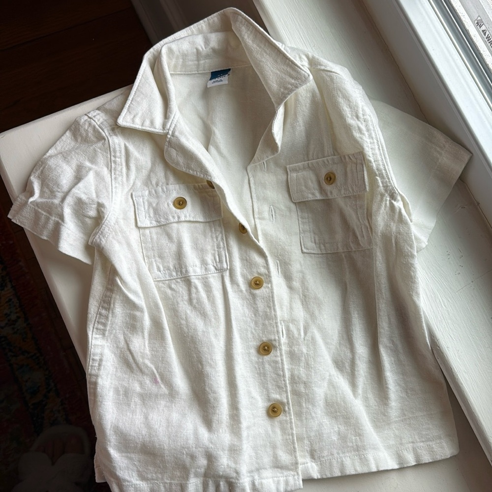 3T old navy linen blended button down shirt like new